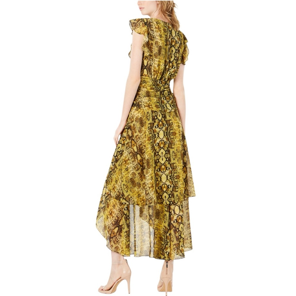 Bar III Ruched Python Print High-Low Faux Wrap Maxi Dress - Picture 4 of 13